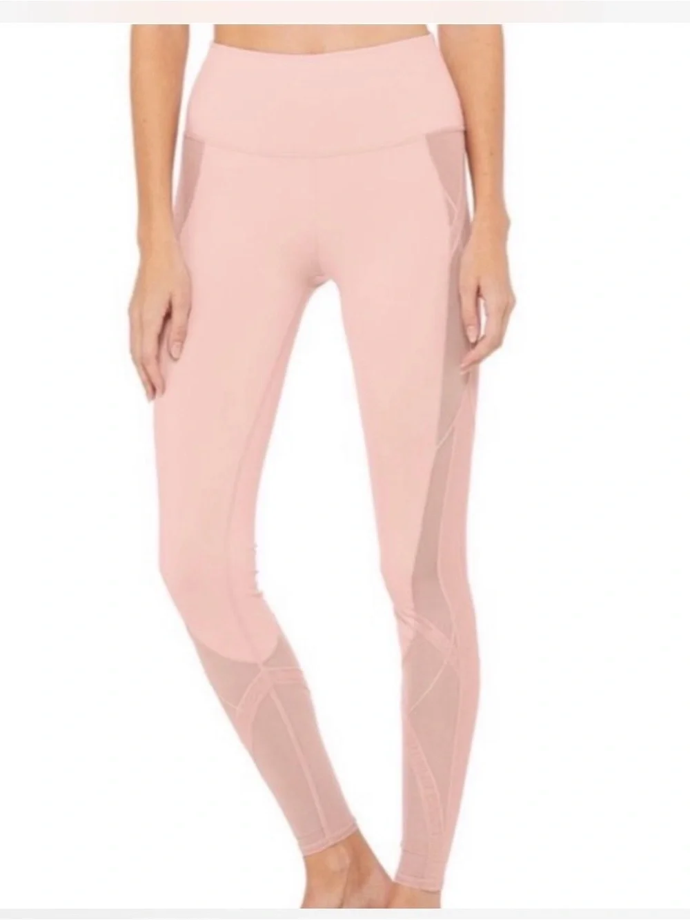 ALO Yoga Blush Pink Mesh-Panel High-Rise Leggings